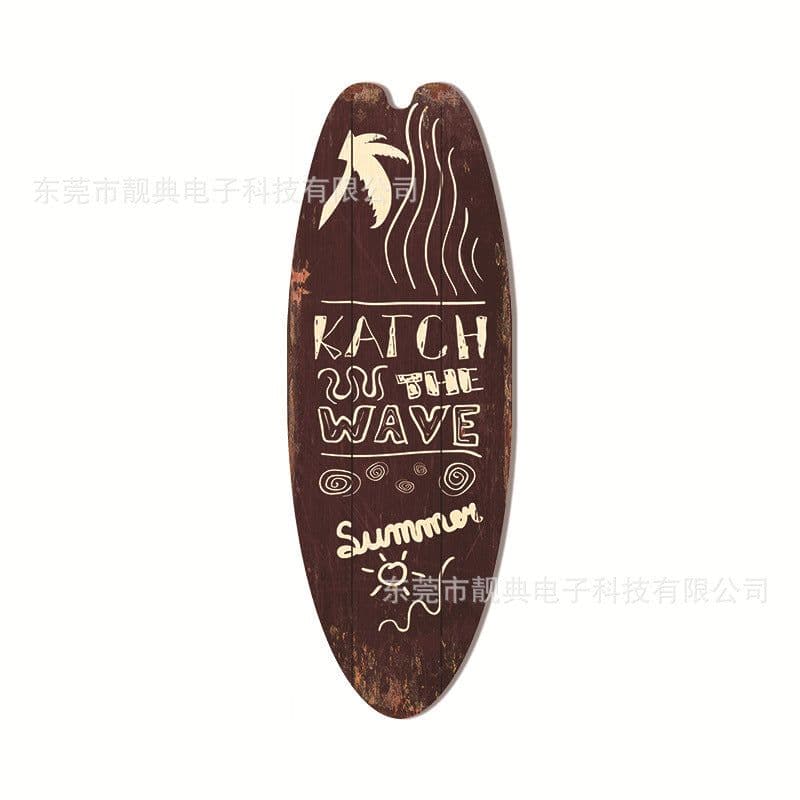 image-Wooden Surfboard Beach Theme Sign - Retro Decor for Bar or Wall