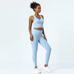image-Women's High Waist Yoga Pants Set - Nude