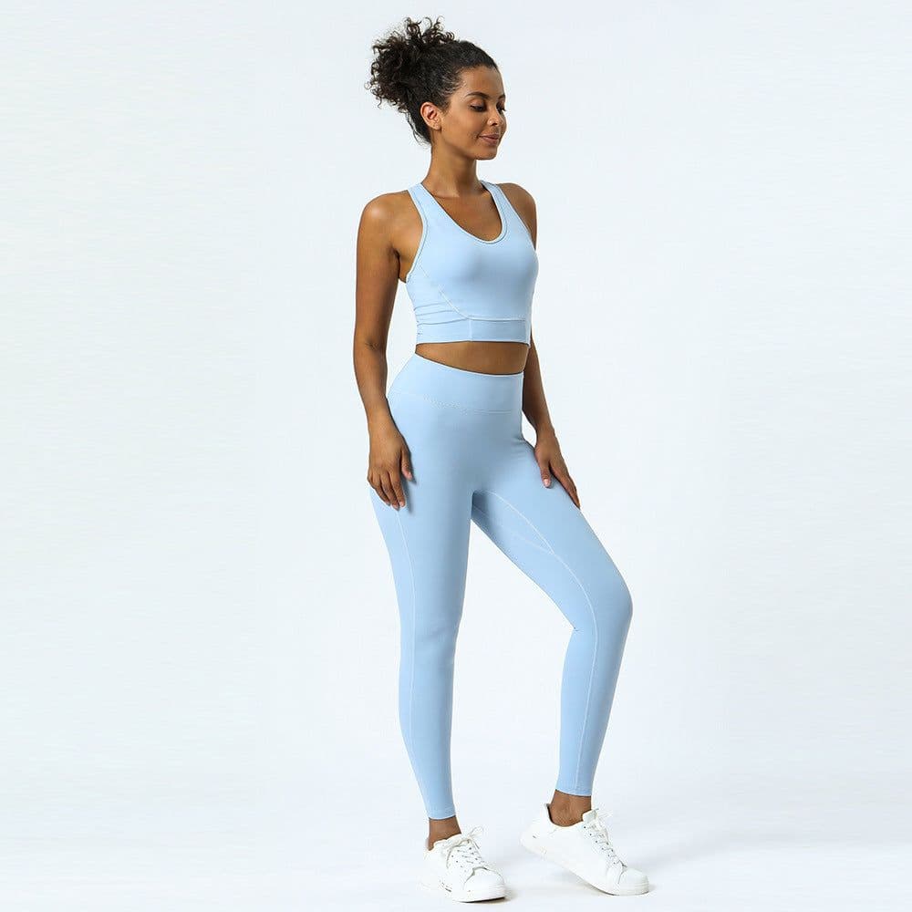 image-Women's High Waist Yoga Pants Set - Nude