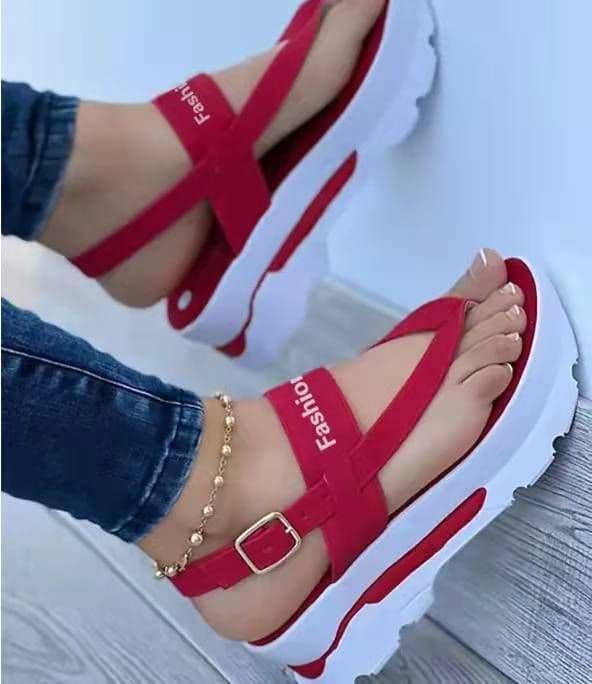 image-Women's Roman Sandals - Black Wedge Buckle