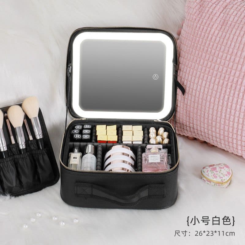 image-Cosmetic Bag with LED Mirror - Black Large