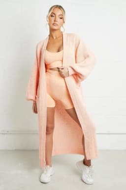image-Women's Cardigan Sweater - Deep Pink Lantern Sleeve