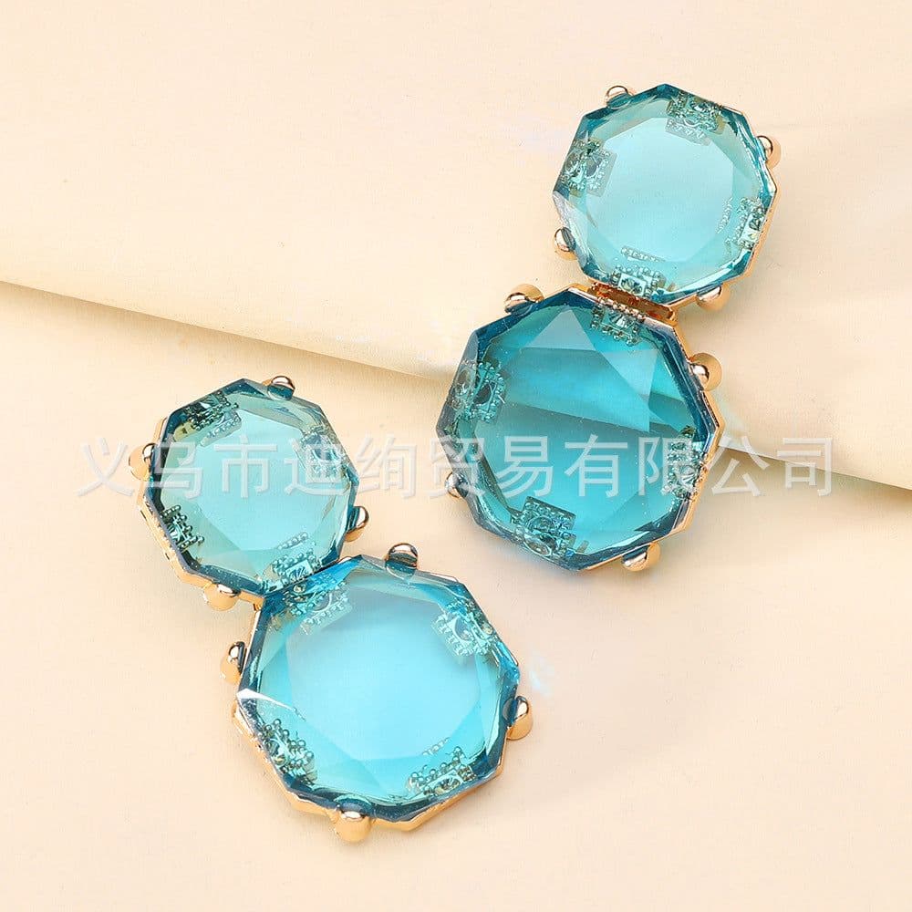 image-Geometric Resin Earrings - Multi-Layer Octagonal Design
