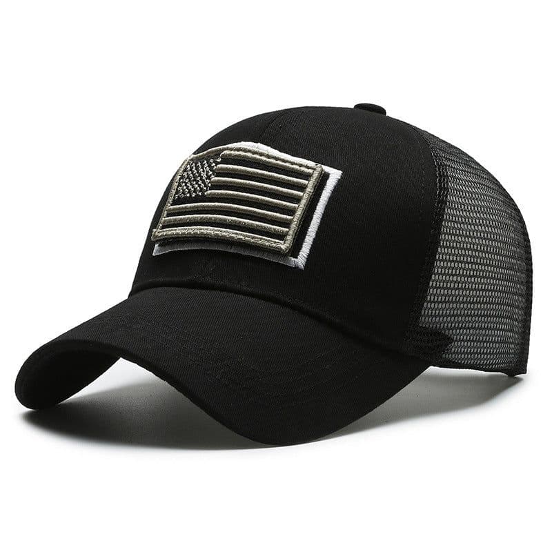 image-American Flag Baseball Cap - Blue Mesh Men's Outdoor Velcro Cap