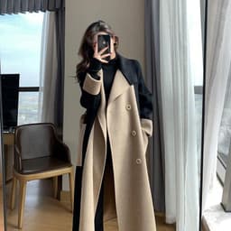 image-Women's Nizi Coat Mid-Length Black Korean Splicing Woolen Jacket, 4XL