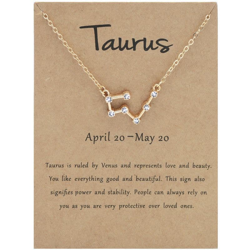 image-Yulu 12-Constellation Diamond Necklace Alloy Clavicle Chain - Brown