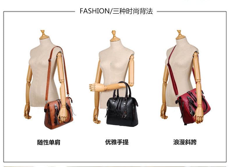 image-European and American retro cross-border wholesale women's bags 2023 new mother-in-law bag oily leather shoulder four-piece set women's handbag