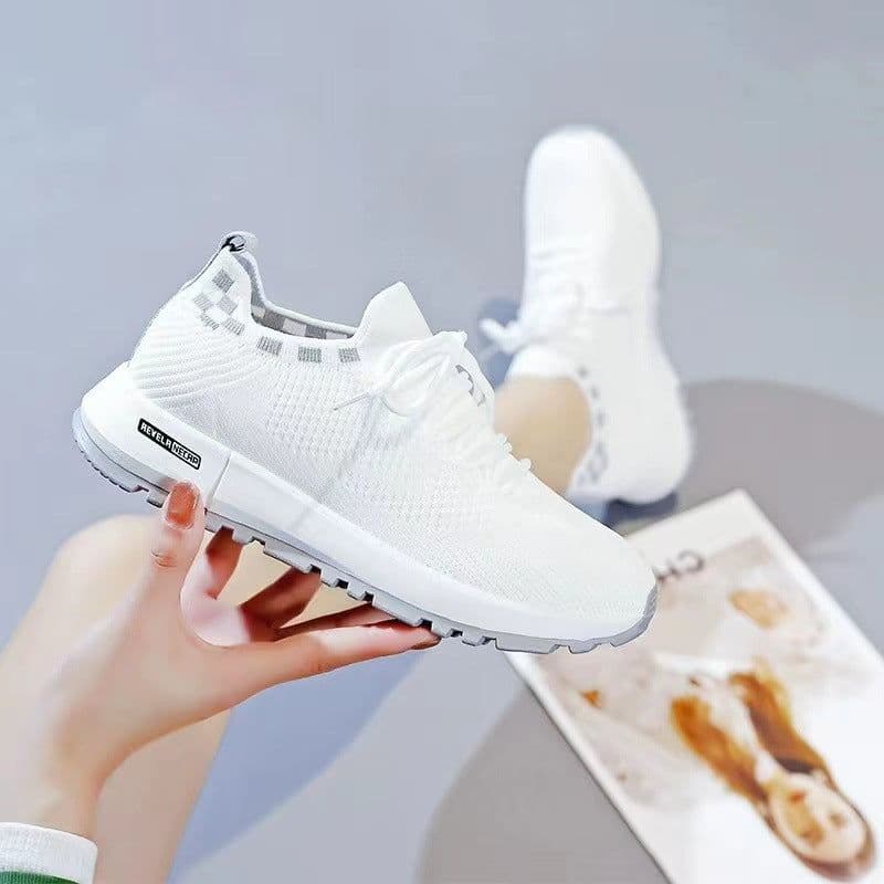 image-New Women's Running Shoes, White, Mesh, Flat Sole, Size 40