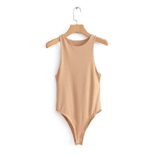 image-Jumpsuit Top for Women - 2022 Off-Neck Solid Color, Sleeveless, High Waist