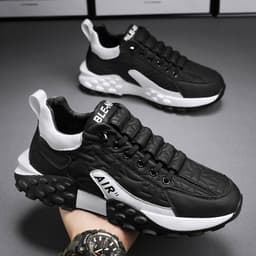image-Men's Sports Casual Shoes - Black Orange Low Top