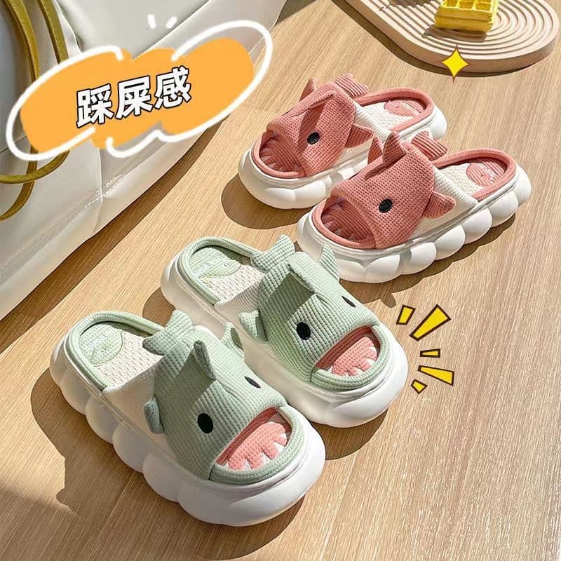 image-Xiaosha Thick-Soled Cotton Linen Slippers - Grey Size 44-45