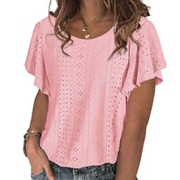 image-Women's Ruffled Sleeve T-Shirt - Sky Blue Hollow Out