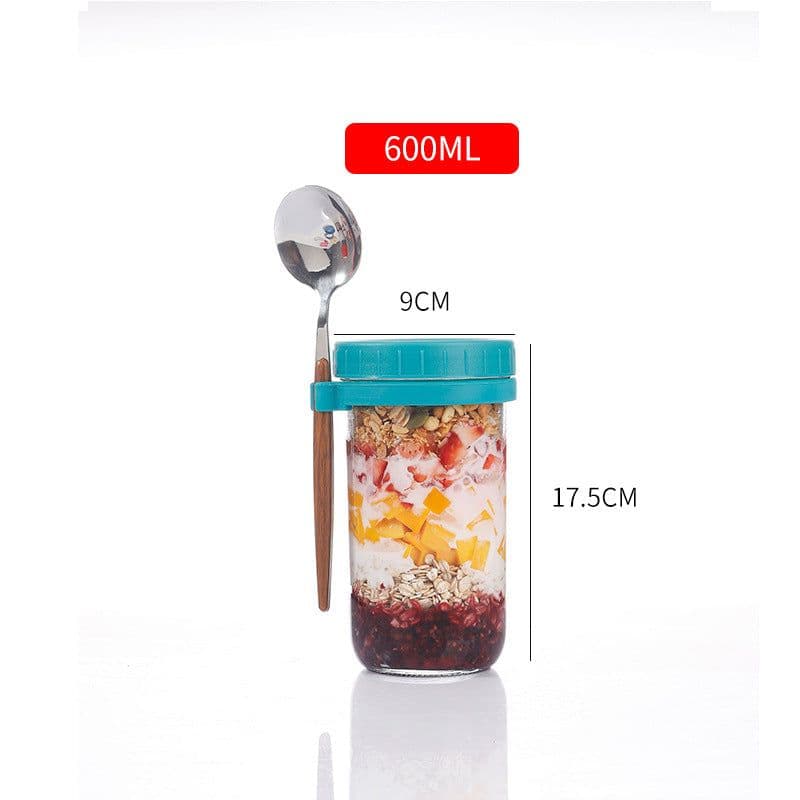 image-Oatmeal Cup Overnight Oatmeal Cup Breakfast Cup with Spoon Lid Mason Cup Glass Salad Jar Yogurt Cup