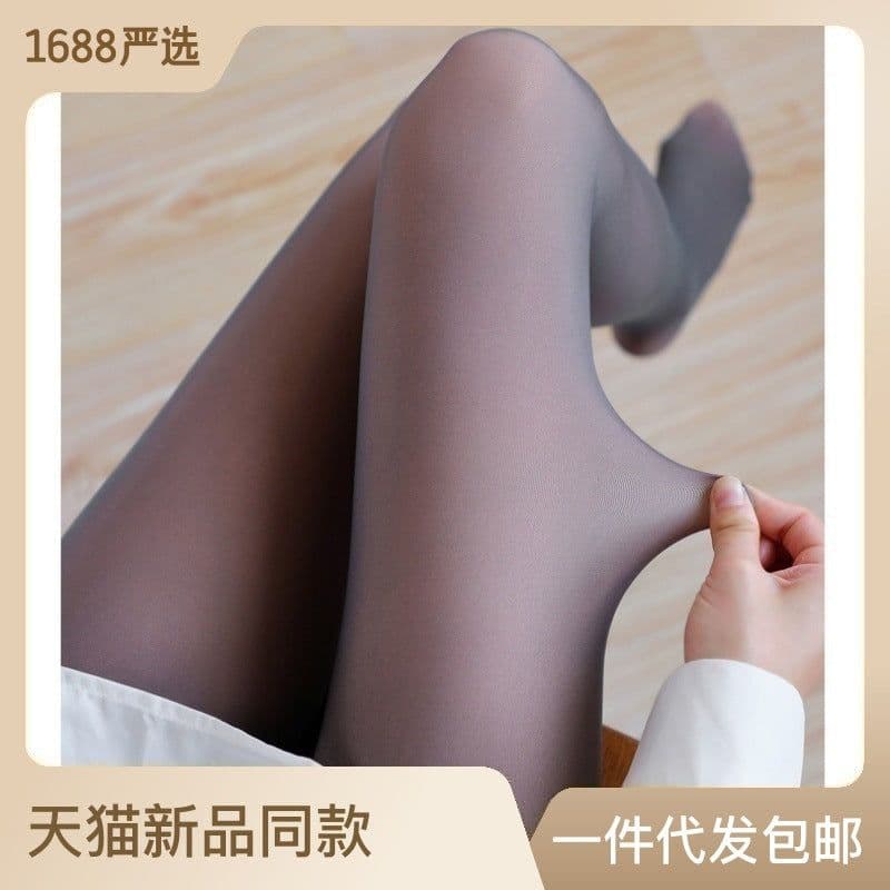 image-Women's Gray Thickened Fleece Pantyhose - Winter Warm