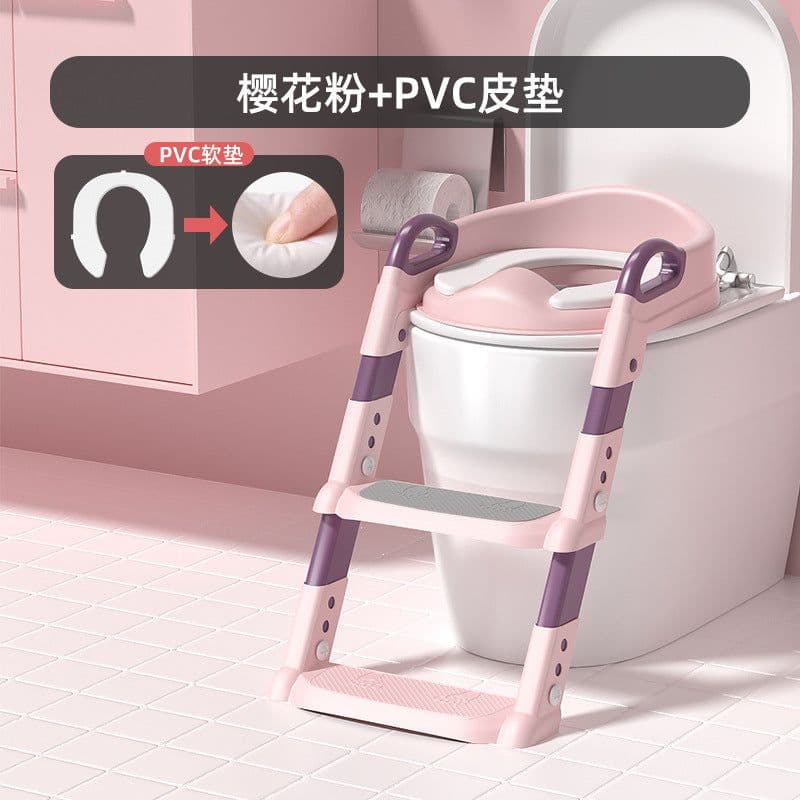 image-Children's Folding Toilet Seat Ladder - Blue PP Material