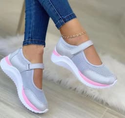 image-Womens Mesh Casual Shoes Velcro Strap Round Toe Thick Sole Navy Blue Size 43