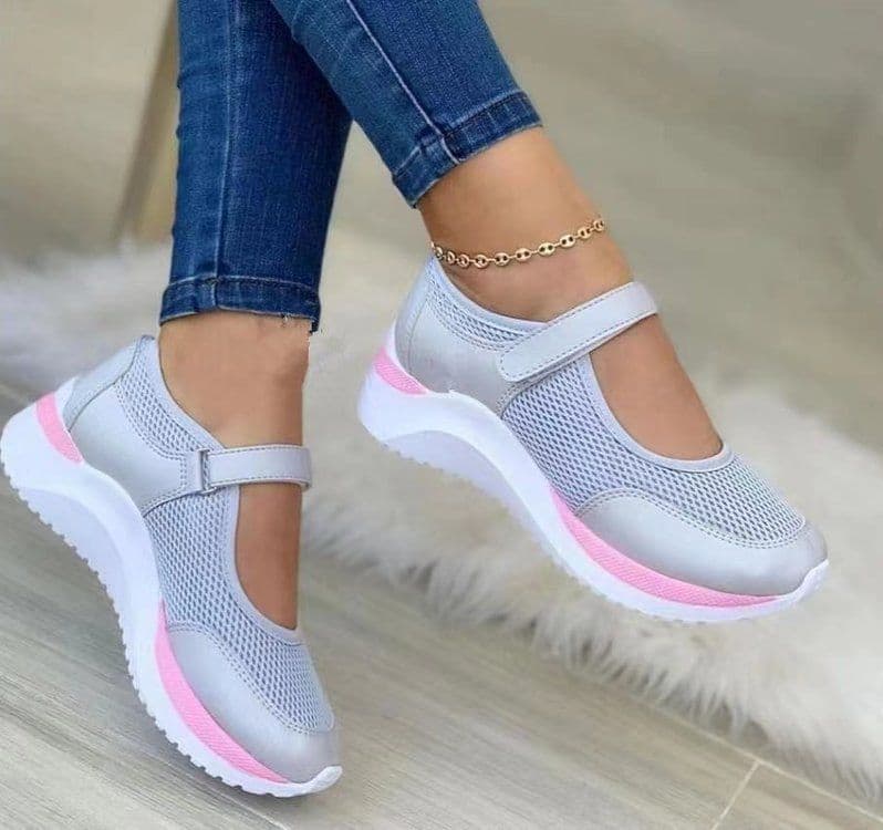 image-Womens Mesh Casual Shoes Velcro Strap Round Toe Thick Sole Navy Blue Size 43