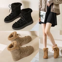 image-Ju Ren Winter Snow Boots - Camel Cow Suede Thick Heel - 2022