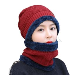 image-Women's Winter Knit Hat with Neck Warmer - Black Acrylic