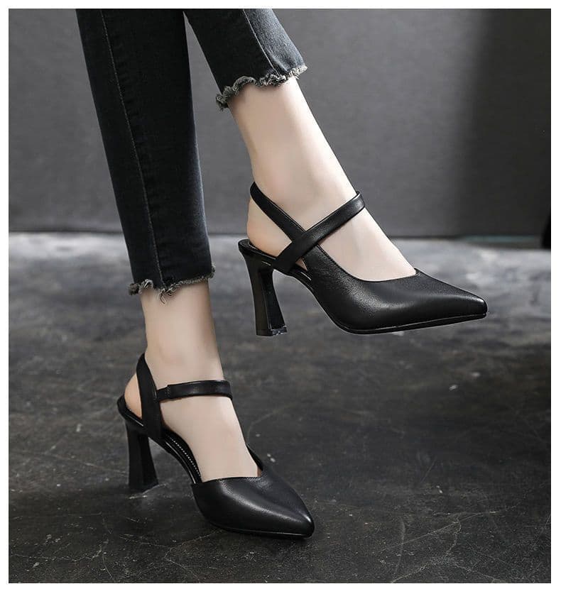 image-Fashion single shoes sandals women's summer 2023 new spring thick heel medium heel soft leather Baotou fashion women's shoes high heels