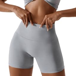 image-Yoga Shorts High Waist Women's Haze Gray Nylon