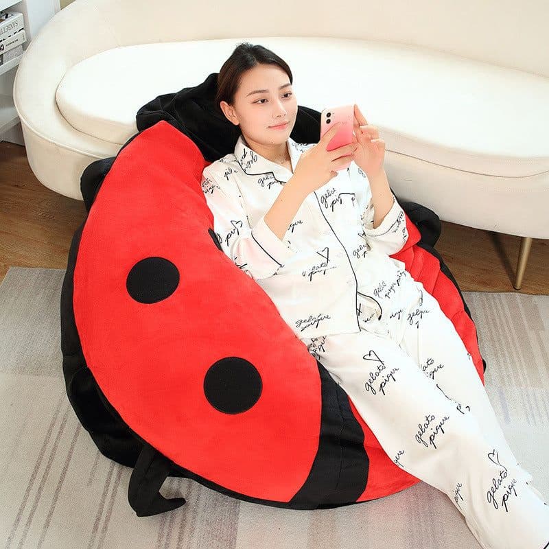 image-Cute Doodle Ladybug Plush Pillow - 150cm Soft