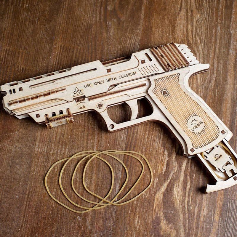 image-Wooden Rubber Band Gun Model 3D Puzzle DIY Toy - Age 7+