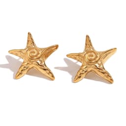 image-Stainless Steel Star Earrings - Gold Hammered