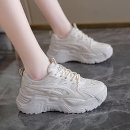 image-Trendy Lightweight Breathable Dad Shoes - Beige, Women's Sports Running Lace-Up