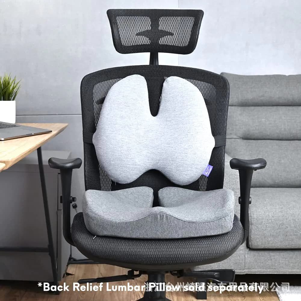 image-Memory Foam Seat Cushion Set - Grey Plush with Lumbar