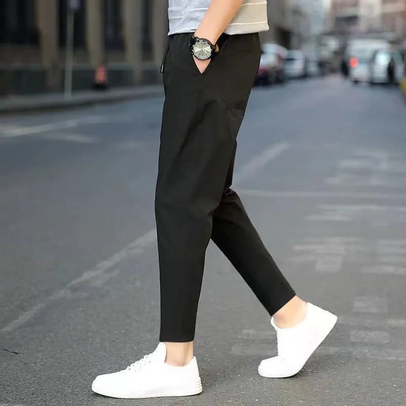 image-Men's Casual Straight-Leg Pants - Polyester Stretch Black