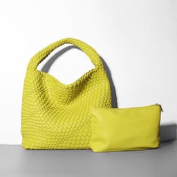 image-Woven Bucket Bag - Black Vegan Leather Large