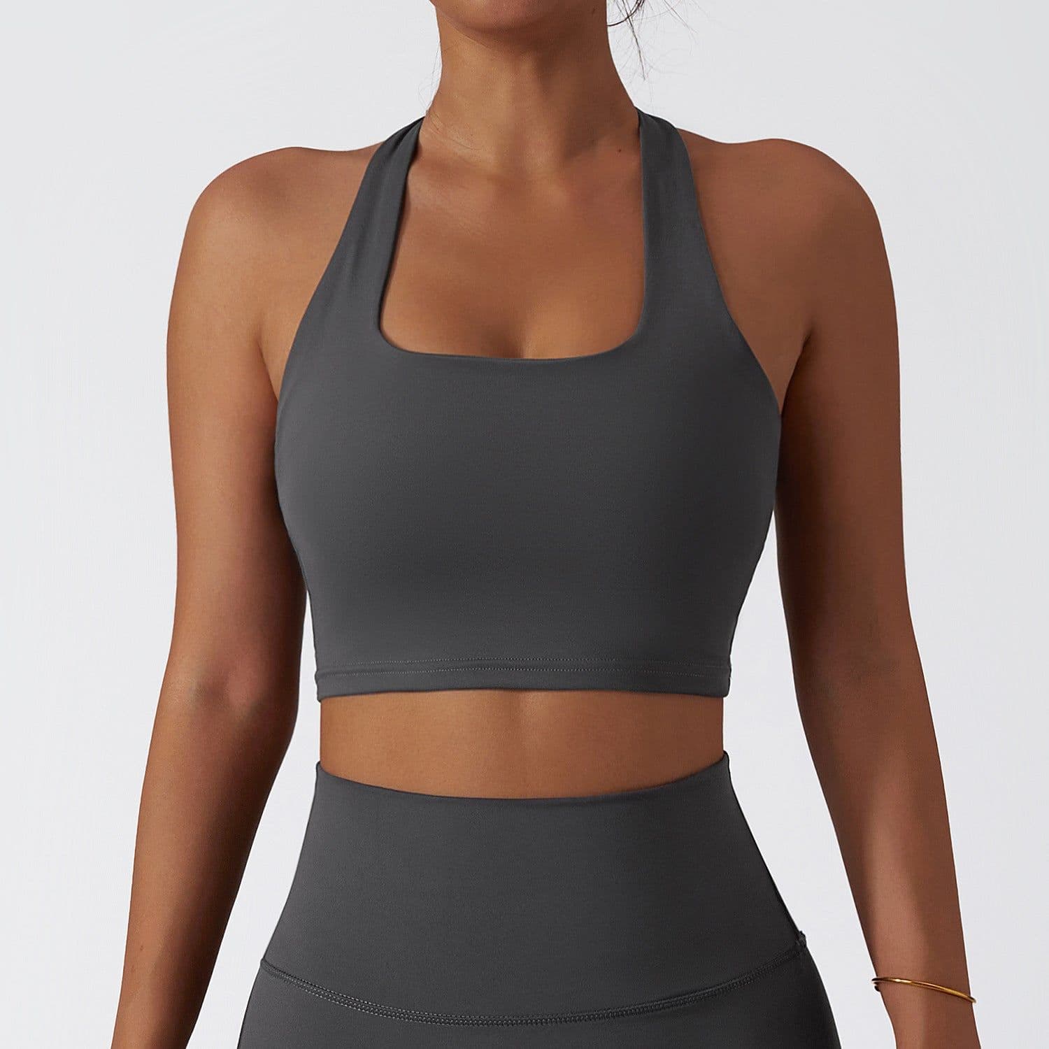image-Back Halter Sports Bra - Quick-Dry Yoga Black