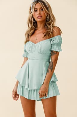image-Spot wholesale jumpsuit solid color fashion sexy one-word collar lantern lotus leaf sleeve casual summer women's short pants