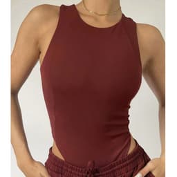 image-Jumpsuit Top for Women - 2022 Off-Neck Solid Color, Sleeveless, High Waist
