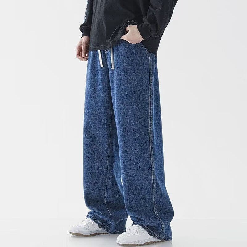 image-Straight Jeans Men Gray Mid-Rise Loose Wide-Leg