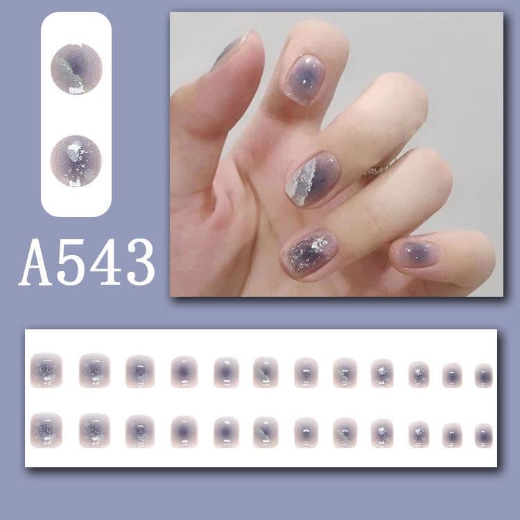 image-Summer fresh, sweet and cool style manicure, wearable nail pieces, French line blending, removable fake nail pieces, finished products wholesale