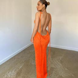 image-COKU 2022 Summer Backless Sling Dress - Apricot, High Waist, Slim-Fit