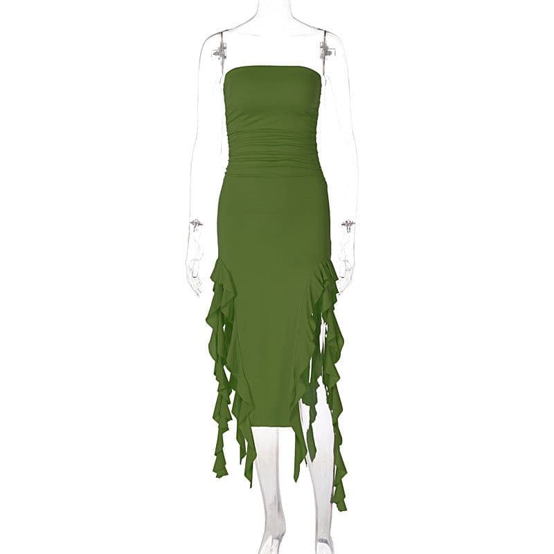 image-Women's Sleeveless Midi Dress - Irregular Tube Top Summer
