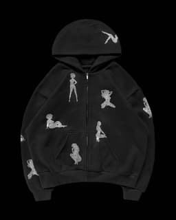 image-Rhinestone Print Hoodie Cardigan Zip Coat Unisex Loose Sweater Europe America