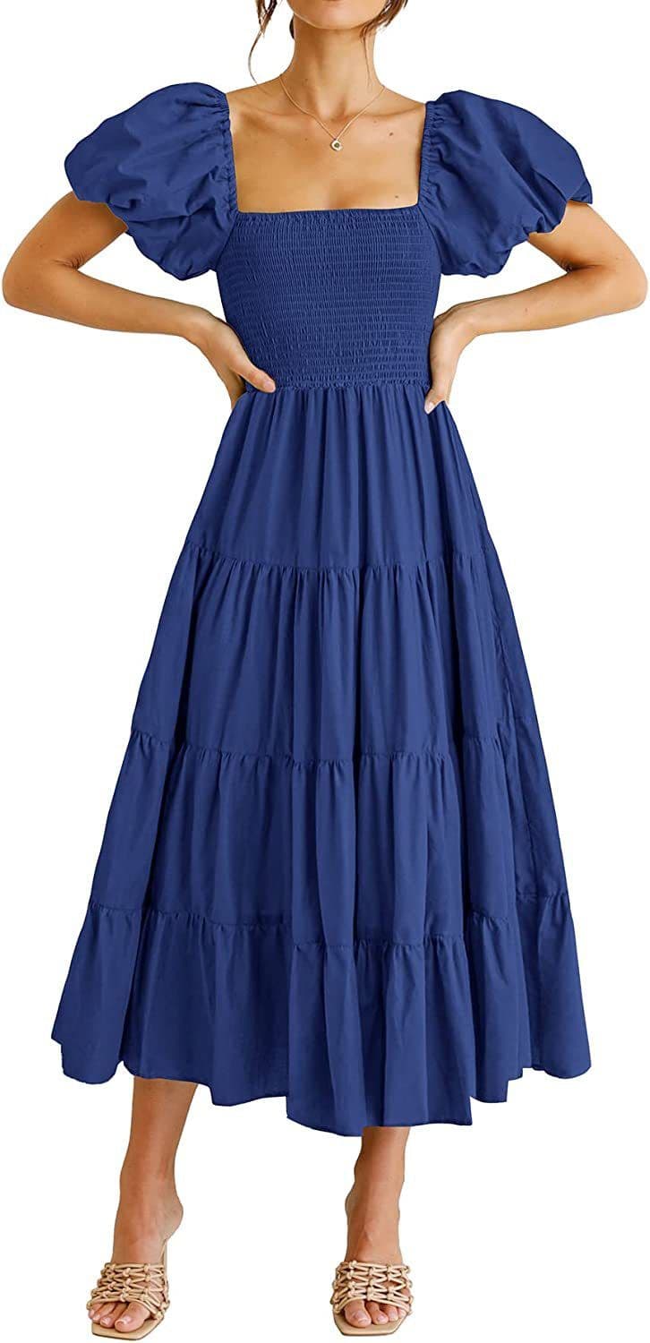 image-Summer Cross-Border Women's Dress - Square Collar Backless Puff Sleeves (54 characters)