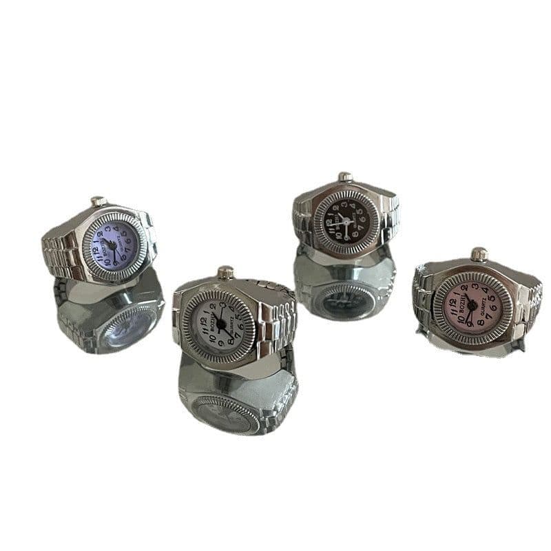 image-European Fashion Punk Watch Ring - Couples Mini Clock, Elastic, Retro (65 characters)