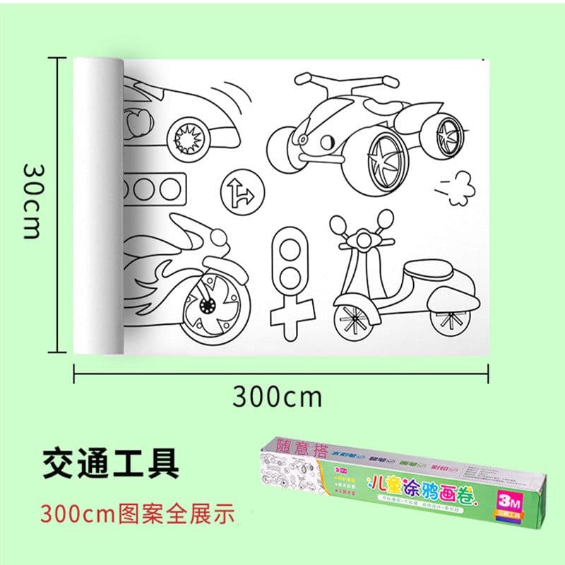 image-Children's Drawing Paper Roll 3m x 30cm Dinosaur Park