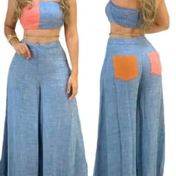 image-Caramel Women's Tube Top Pant Suit - Light Blue Sleeveless