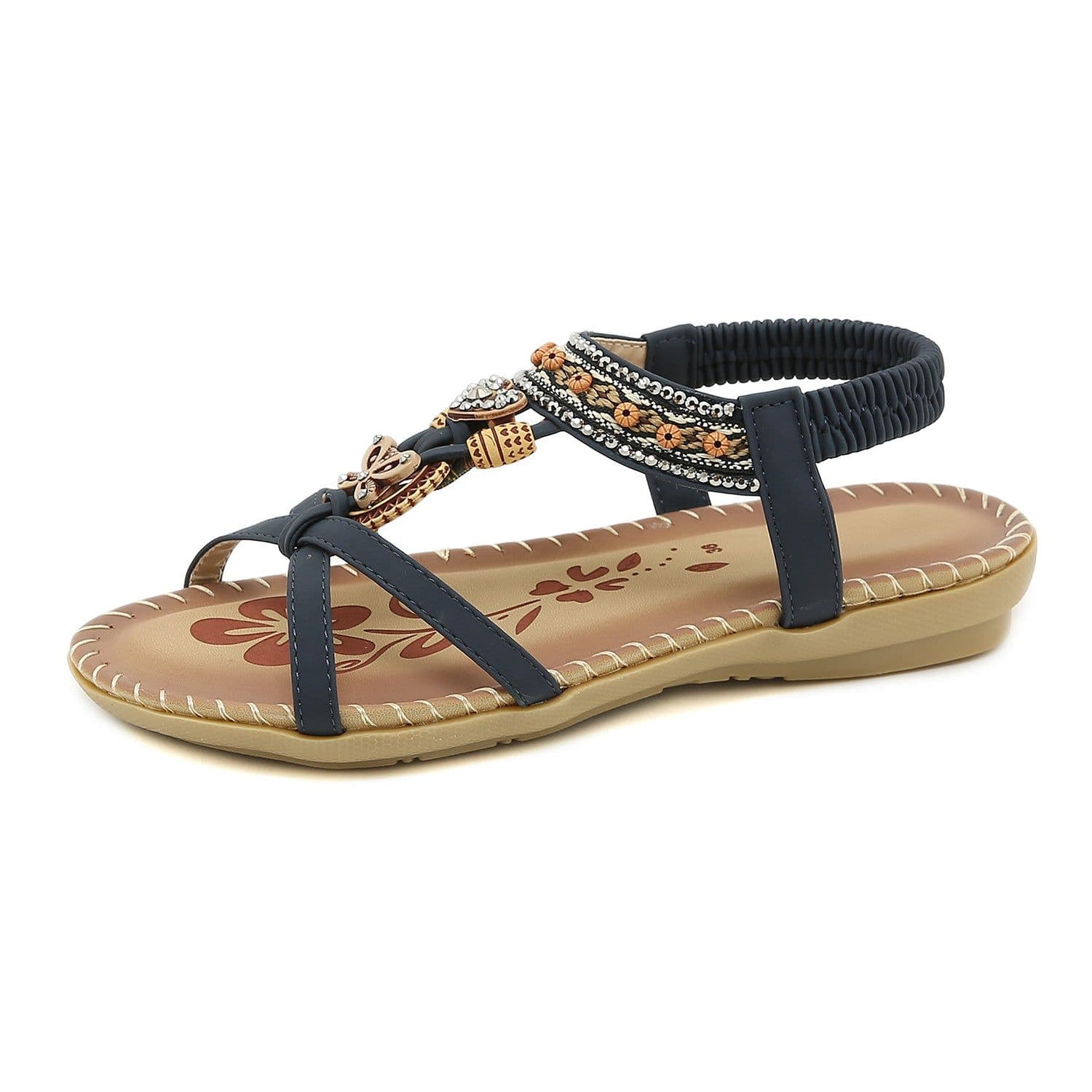 image-Ruilian 2023 Apricot Beach Sandals - Rhinestone Flat Open Toe TPR Sole, Large Size