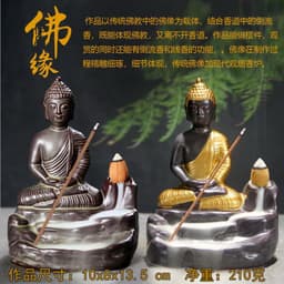 image-Kuqi Zisha Indoor Home Decoration Figure Maitreya Buddha Buddha Margin Hand-painted Gold Incense Incense Back Incense Burner Incense Road
