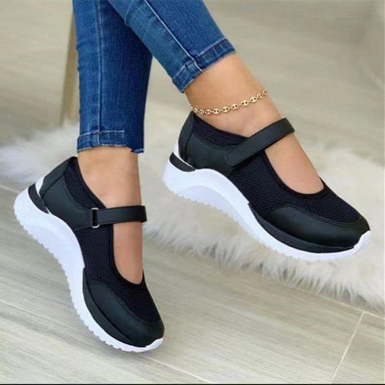 image-Womens Mesh Casual Shoes Velcro Strap Round Toe Thick Sole Navy Blue Size 43