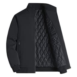 image-Men's Cotton Padded Jacket - Gray Stand Collar Winter