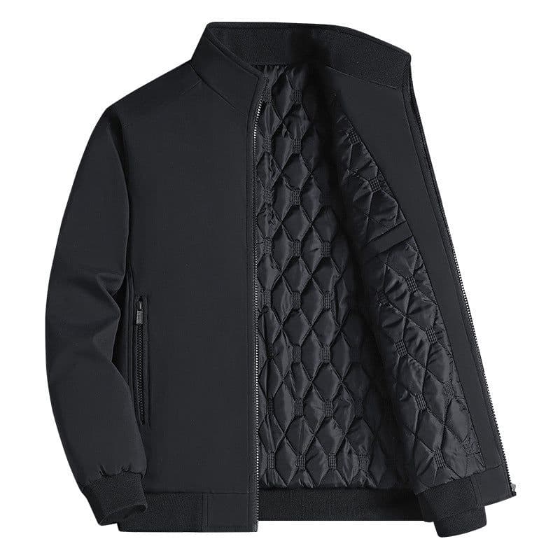 image-Men's Cotton Padded Jacket - Gray Stand Collar Winter