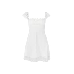 image-Women's White Lace Square Neck Dress - Backless High Waist